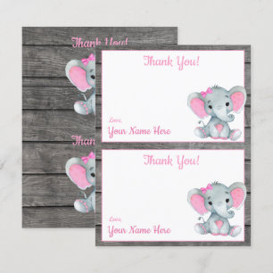 Two Per Page Thank You Cards Elephant Girl Shower