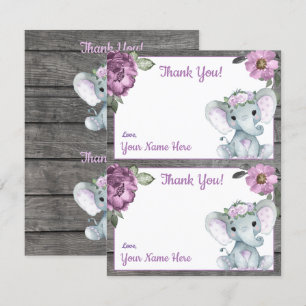Two Per Page Thank You Cards Elephant Girl Shower