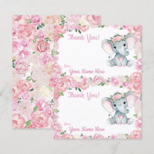 Two Per Page Thank You Cards Elephant Girl Shower