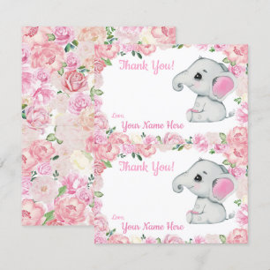 Two Per Page Thank You Cards Elephant Girl Shower