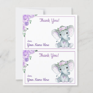 Two Per Page Thank You Cards Elephant Purple Tags