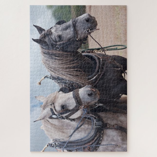  two percheron's  plowing Puzzle (Vertical)