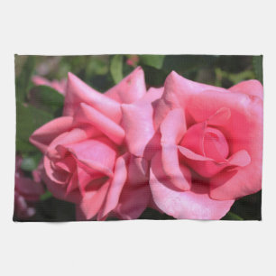 two perfect hot pink rose flowers. love kitchen towel