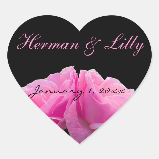 Two Perfectly Pink Roses Personalized Wedding Heart Sticker (Front)