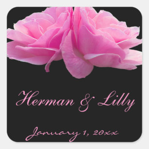 Two Perfectly Pink Roses Personalized Wedding Square Sticker