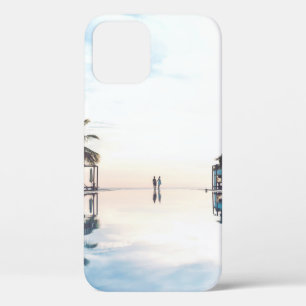 Two person standing beside swimming pool iPhone 12 case