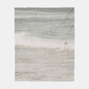 TWO PERSON SURFING ON SEA WAVES DURING DAYTIME FLEECE BLANKET