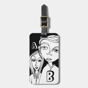Two Personalized Letters & Fun Doodle Characters Luggage Tag