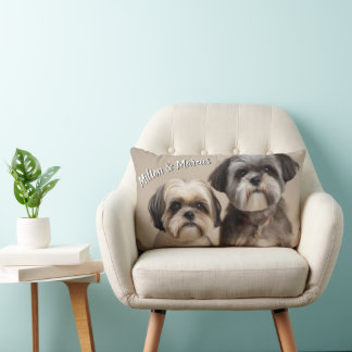 Two Pet photo and name Memory Gift Lumbar Pillow