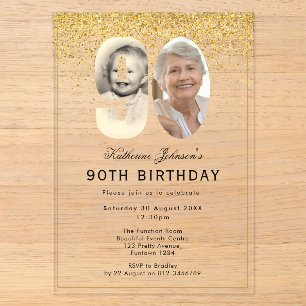 Two Photo 90th Birthday Acrylic Invitations