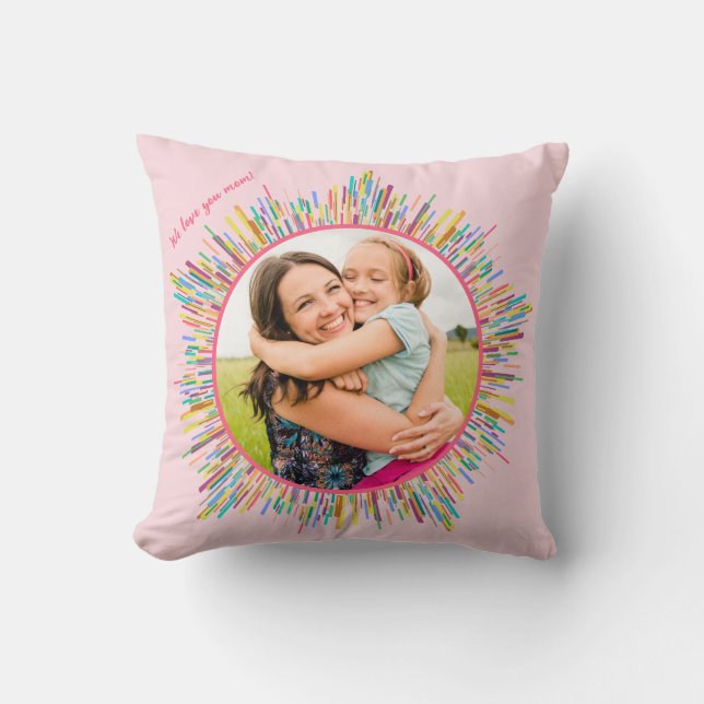 Two Photo Abstract & Colourful Art Custom Text Pin Throw Pillow (Front)