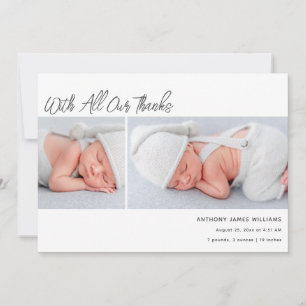 Two Photo Baby Birth Statistics Thank You Announcement