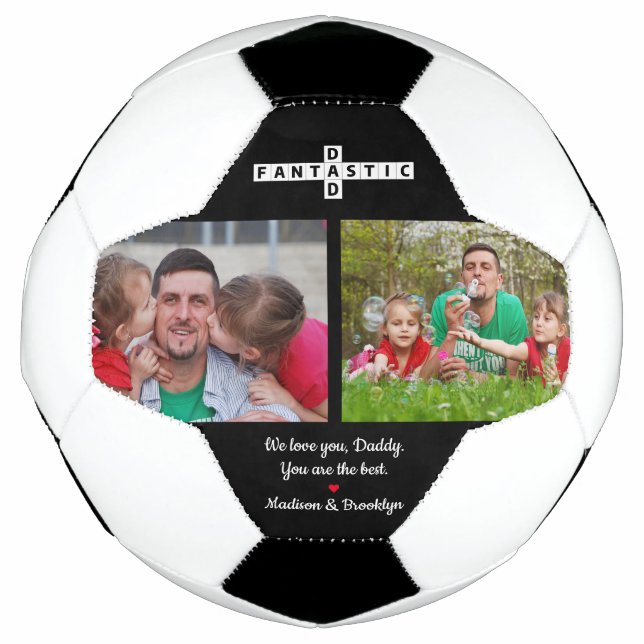 Two Photo Best Ever Fantastic Dad Crossword Puzzle Soccer Ball (Front)