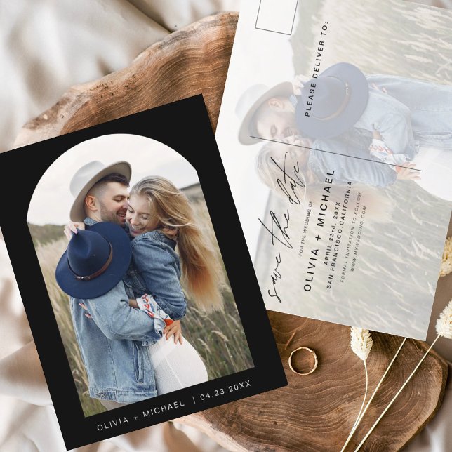 Two Photo Black White Save the Date Postcard (Creator Uploaded)