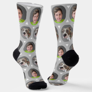 Two Photo Child or Pet Photo Grey Custom Socks