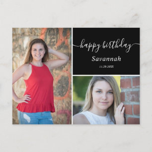 Two Photo Collage Black Love Script Birthday Postcard
