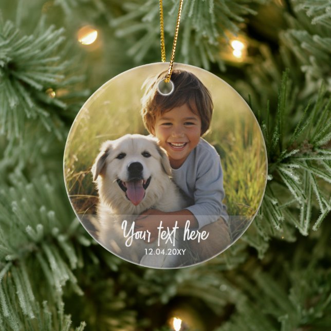Two Photo Custom Text Christmas Tree Ceramic Ornament (Tree)