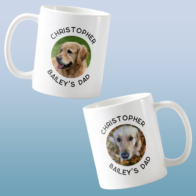 Two Photo Dog Pet Dad Personalized Coffee Mug (Two photo dog lover animal dad mug)