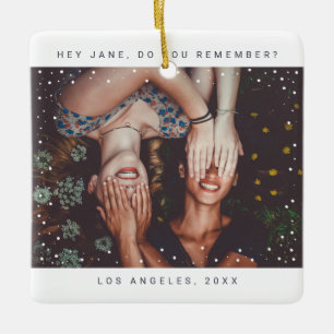 Two Photo Friend Minimalist Holiday Keepsake Ceramic Ornament