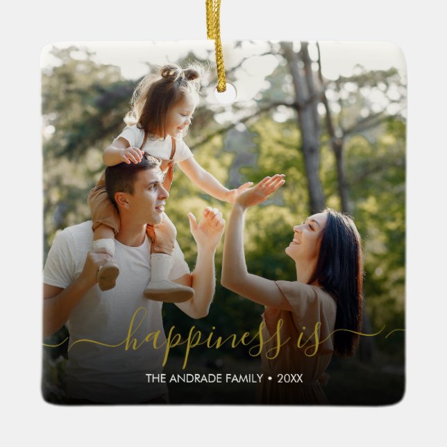 Two Photo Happiness is You as a Family Minimalist  Ceramic Ornament (Front)