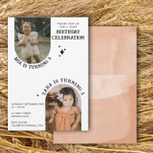 Two Photo Joint Birthday Watercolor Boho Brown