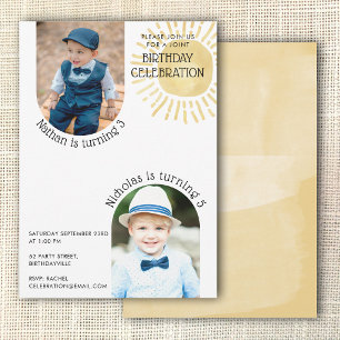 Two Photo Joint Birthday Watercolor Boho Invitation