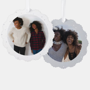 Two Photo Minimal Best Friend Snowfall Holiday Ornament Card