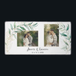 Two-Photo Modern Eucalyptus  Desk Mat<br><div class="desc">Commemorate your special event on your custom desk mat featuring template for two photos... one horizontal and one vertical with simple elegant eucalyptus leaves with sparkly gold highlights and text fields.</div>