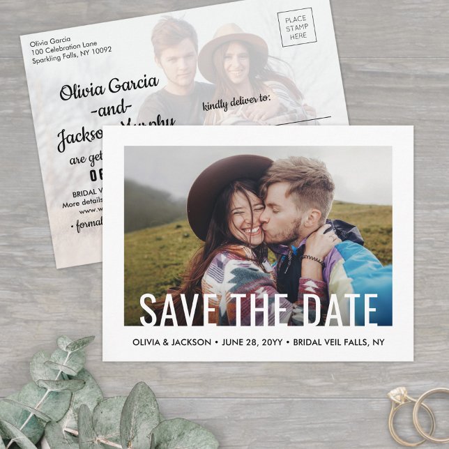 Two Photo Modern Wedding Save the Date  Engagement Announcement Postcard (Creator Uploaded)