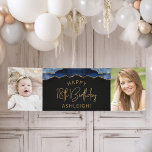 Two Photo Navy Blue Gold Agate 18th Birthday Banner<br><div class="desc">Welcome guests with this chic, glamourous 18th birthday party photo banner, featuring a navy blue watercolor agate border trimmed with gold faux glitter on a black background. Easily replace the two sample images with photos of the guest of honour. Personalize it with her name in gold-coloured text beneath the words...</div>