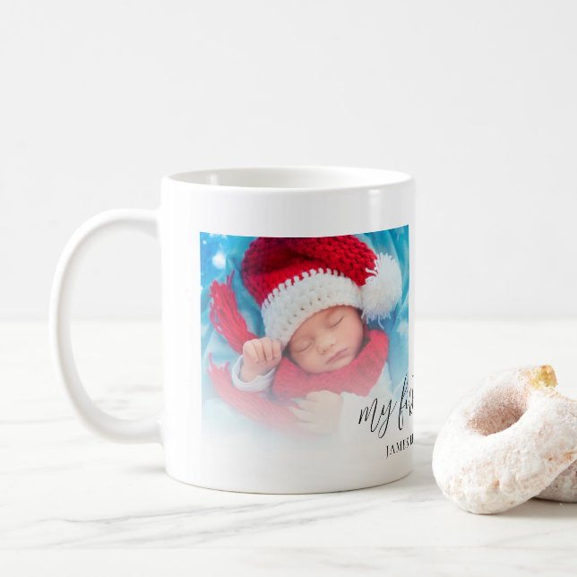 Two Photo New Baby First Christmas Name Coffee Mug (With Donut)