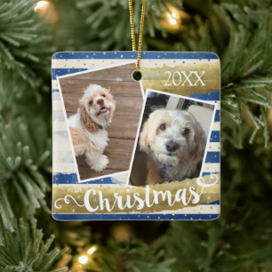 Two Photo Personalized Christmas Ceramic Ornament