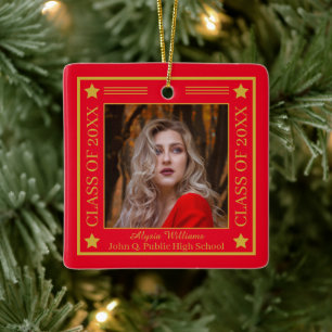 Two Photo Red   Gold Class of 2022 Graduation Ceramic Ornament