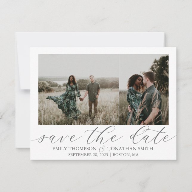 Two Photo Save the Date Card in Grey (Front)