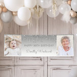 Two Photo Silver Dripping Glitter 90th Birthday Banner<br><div class="desc">Welcome guests with this chic, glamourous 90th birthday party photo banner, featuring a sparkly silver faux glitter drip border and silver ombre background. Easily replace the two sample images with photos of the guest of honour. Personalize it with her name in grey handwriting script beneath the words "Happy 90th Birthday"...</div>