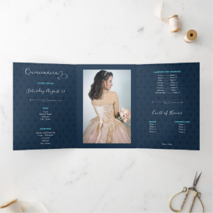 Two Photo Tropical Silhouette Charro Quinceanera Tri-Fold Invitation