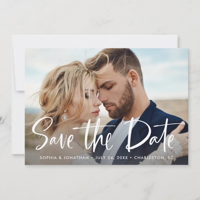 Two Photo with Modern Script Save The Date (Front)