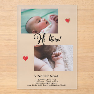 Two Photos Birth Announcement Frosted Acrylic Card