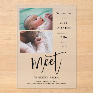 Two Photos Birth Announcement Frosted Acrylic Card