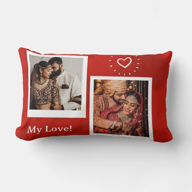 Two Photos Collage Happy Valentines Day  Lumbar Pillow (Front)