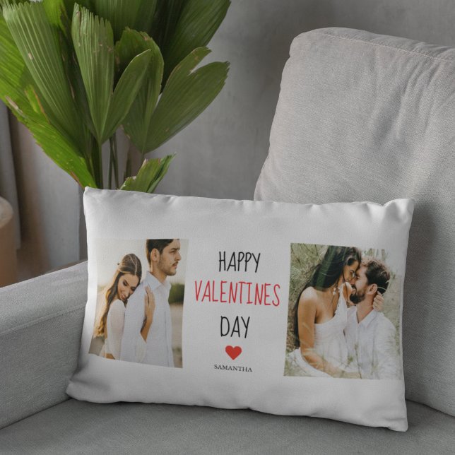 Two Photos | Happy Valentines Day | Couple Gift Lumbar Pillow (Creator Uploaded)