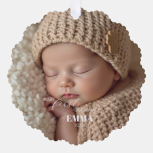 Two Photos Minimalist Baby First Christmas Ornament Card