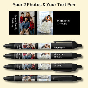 TWO Photos, Name Date, your Text on Black Ink Pen