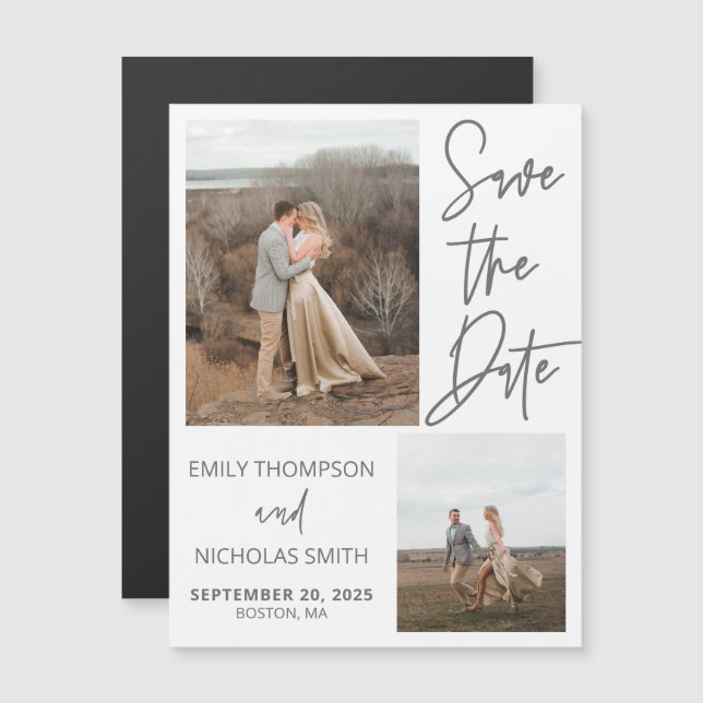 Two Picture Save the Date Magnets in Grey (Front/Back)