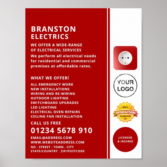 Two Pin Power Socket, Electrician Advertising Poster (Front)