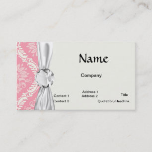 two pink and cream elegant damask business card