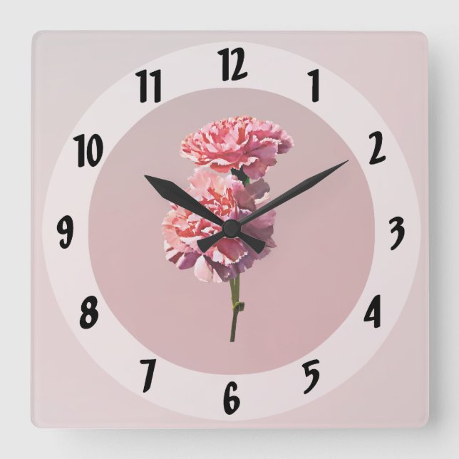 Two Pink Carnations Square Wall Clock (Front)