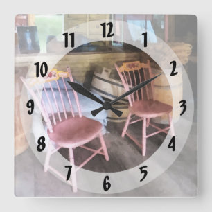 Two Pink Chairs In General Store Square Wall Clock