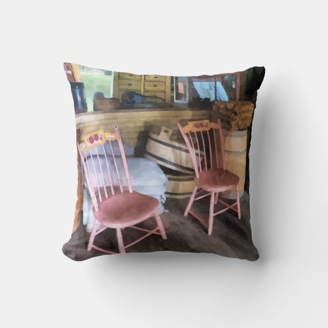 Two Pink Chairs In General Store Throw Pillow (Front)