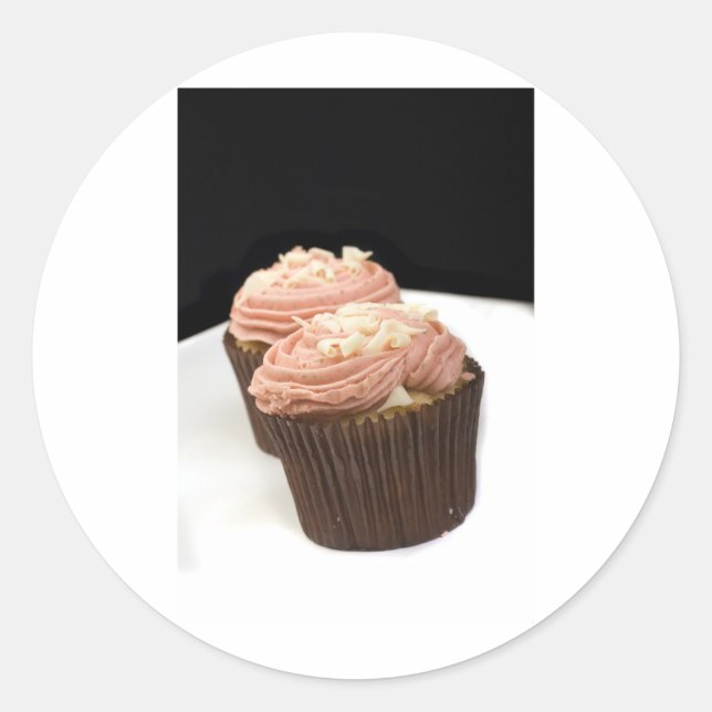 two pink cupcakes classic round sticker (Front)